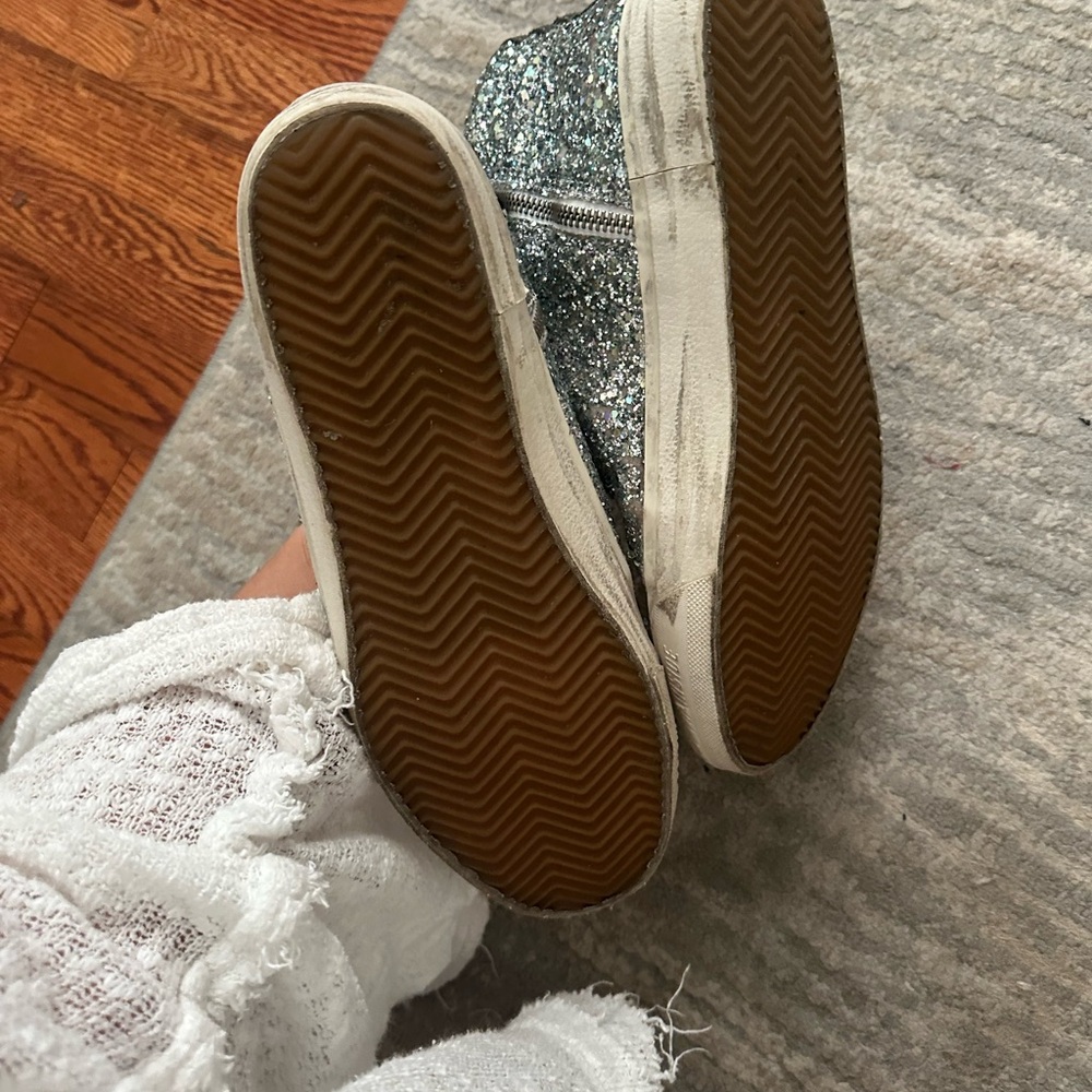 GOLDEN GOOSE 41 SILVER GLITTER HIGH TOP SNEAKERS WORN - Picture 5 of 7